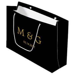 Custom Monogram and Date Symbol of Love Black Large Gift Bag