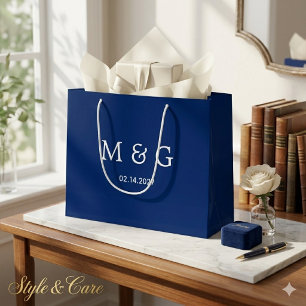 Custom Monogram and Date Symbol of Love Navy Large Gift Bag