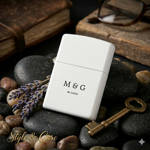 Custom Monogram and Date Symbol of Love White Zippo Lighter
