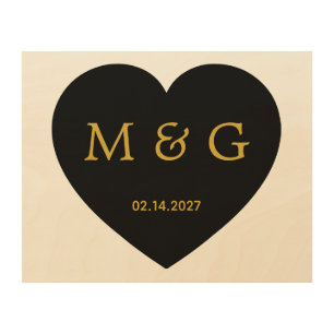 Custom Monogram and Date Symbol of Love Wood Wall Art