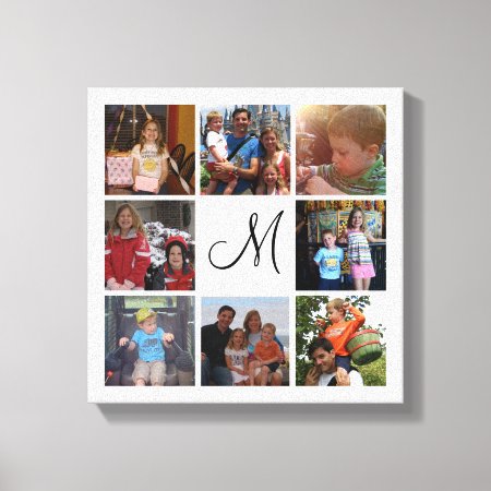 Custom Monogram And Family Color Photo Collage Canvas Print