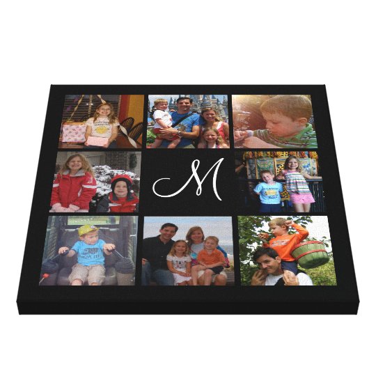 Custom monogram and family color photo collage canvas print | 0