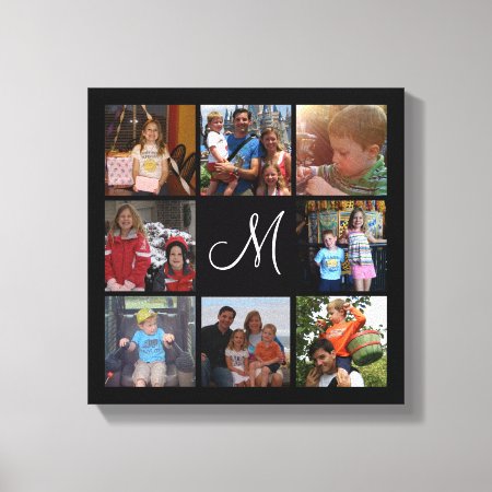 Custom Monogram And Family Color Photo Collage Canvas Print