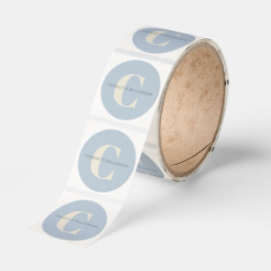Custom Monogram and Name Dusty Blue Branding Classic Round Sticker