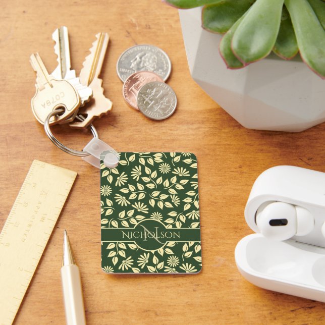 Custom Monogram and Name Pastel Leaf Floral Keychain (Desk)