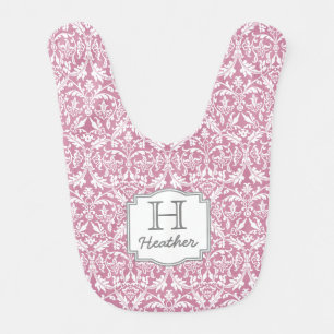 Custom Monogram and Name with Pink Damask A06 Baby Bib