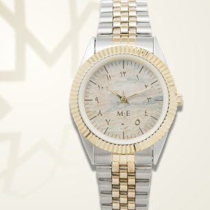Custom Monogram Arabic Numeral   Elegant Two-Tone  Watch