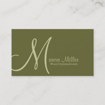 Custom Monogram Army Green Business Card by pixelholicBC at Zazzle