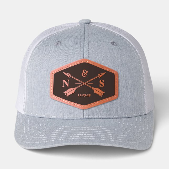 Custom Monogram Arrows Wedding Leather Patch Hat (Front)
