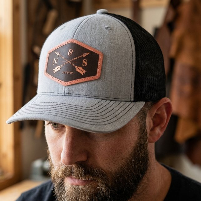 Custom Monogram Arrows Wedding Leather Patch Hat (Custom Monogram Arrows Wedding Leather Patch Hat)