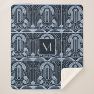 Custom Monogram Art Deco Sherpa Blanket
