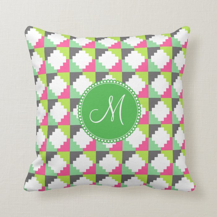 Custom Monogram Aztec Andes Tribal Block Pattern Throw Pillow