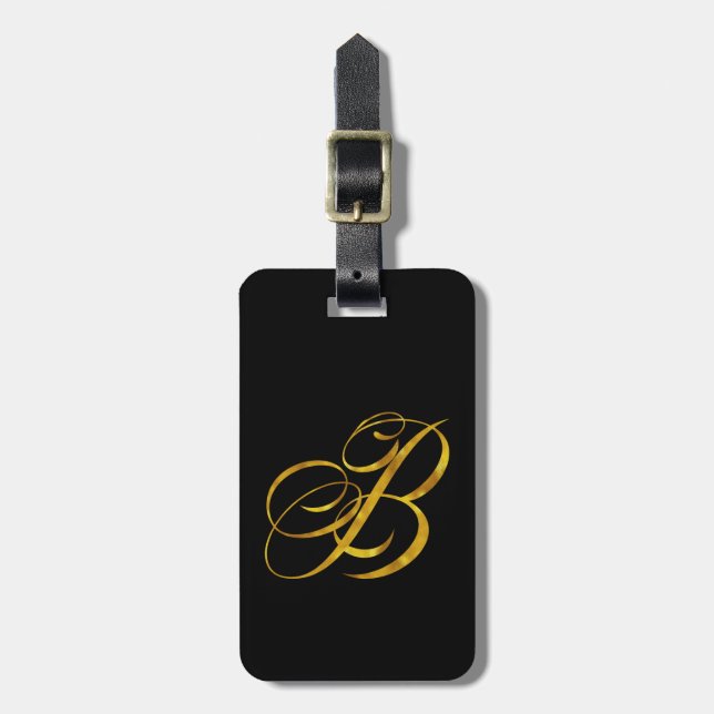 Custom Monogram B Faux Gold Foil Monograms Initial Luggage Tag (Front Vertical)
