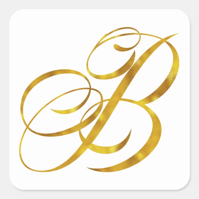 Custom Monogram B Faux Gold Foil Monograms Initial Square Sticker (Front)