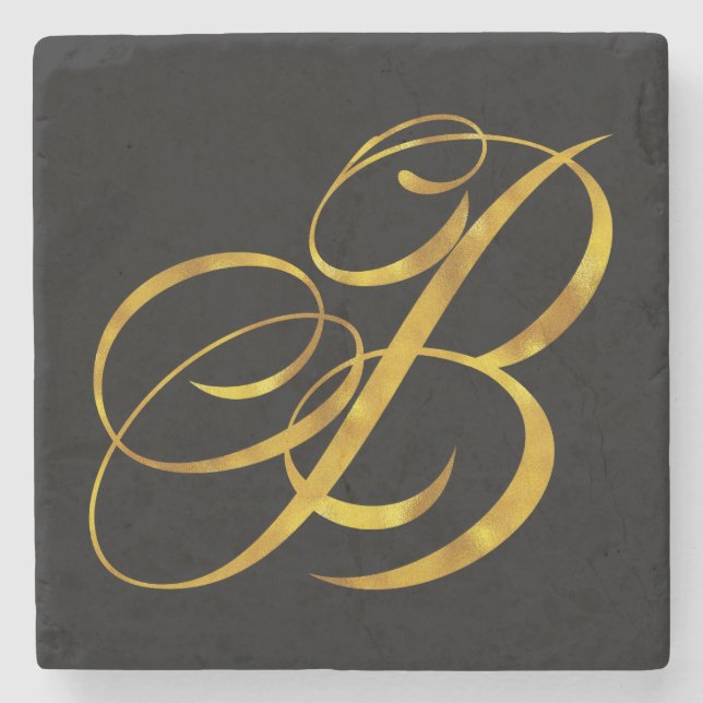 Custom Monogram B Faux Gold Foil Monograms Initial Stone Coaster (Front)
