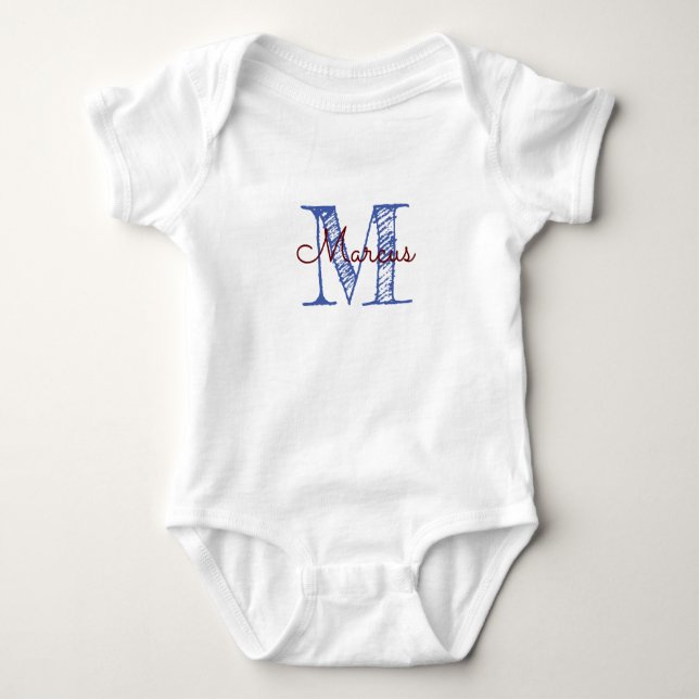 Custom Monogram Baby Boy Hand Lettered Baby Bodysuit (Front)