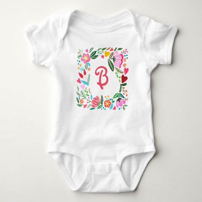 Custom Monogram Baby Clothes Personalized Monogram Baby Bodysuit (Front)