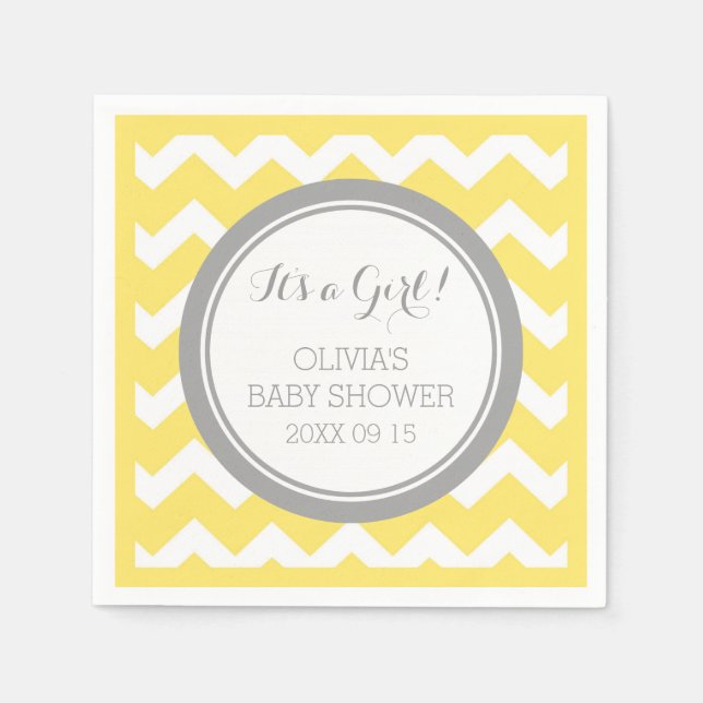 Custom Monogram Baby Shower Yellow Grey Napkin (Front)