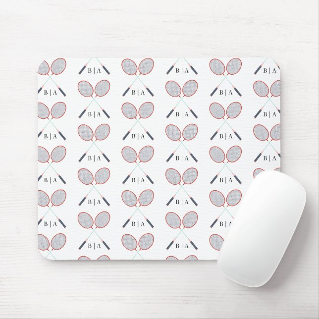 Custom Monogram Badminton Pattern Mouse Pad (With Mouse)