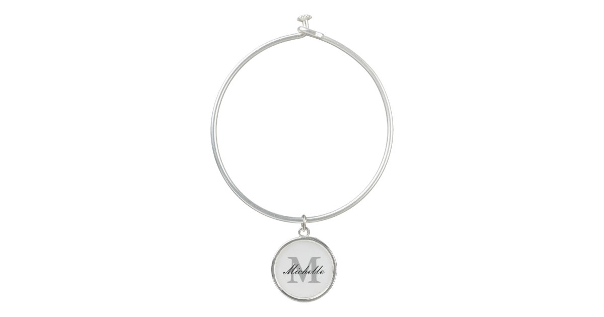 Custom monogram bangle bracelet with round charm | Zazzle
