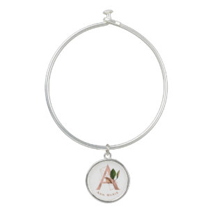 Custom Monogram Bangle Bracelet With Round Charm