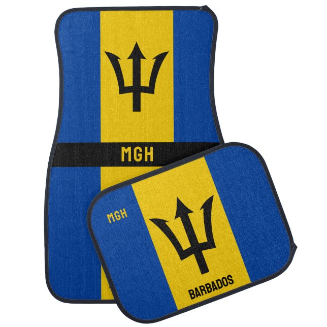 Custom Monogram Barbados Flag Car Floor Mat (Set)