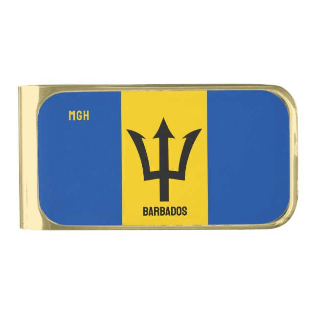 Custom Monogram Barbados Flag Gold Finish Money Clip (Front)