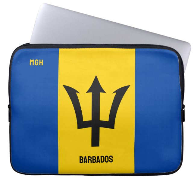 Custom Monogram Barbados Flag Laptop Sleeve (Front)