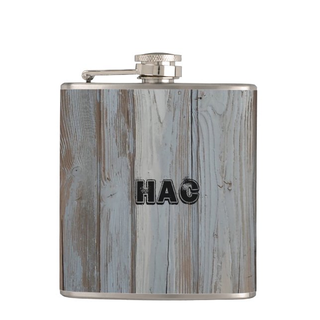 Custom Monogram Barn Wood Liquor Hip Flask (Front)