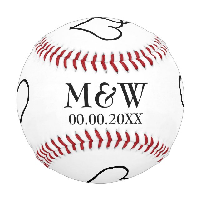 Custom monogram baseball for sports theme wedding (Front)