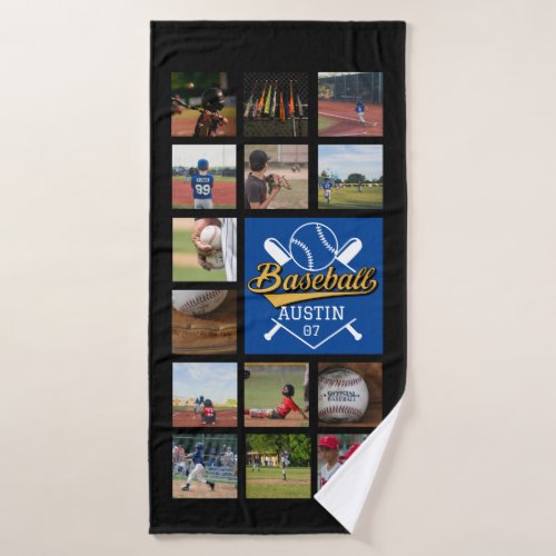 Custom Monogram baseball team photo collage Bath Towel