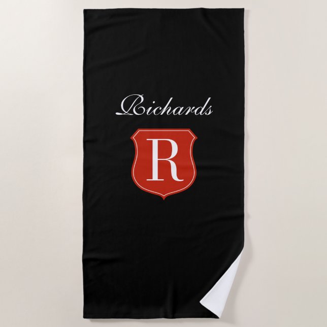 Custom monogram beach towel gift with surname (Front)