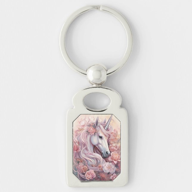 Custom Monogram Beautiful Unicorn Keychain (Front)