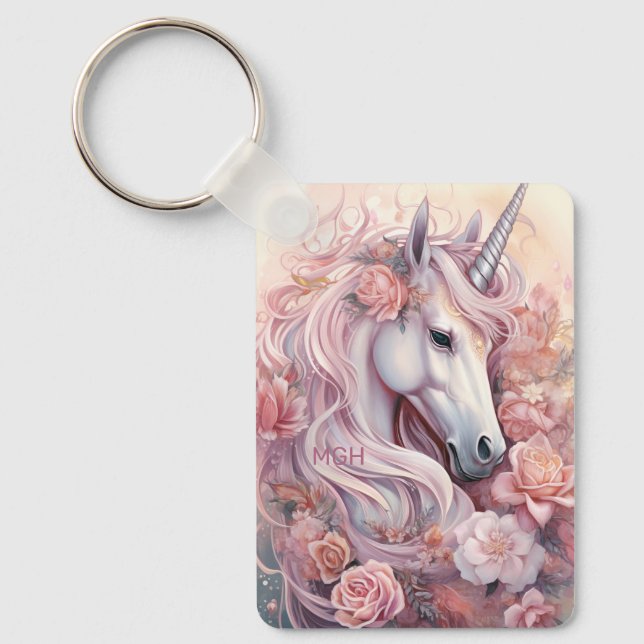 Custom Monogram Beautiful Unicorn Keychain (Front)