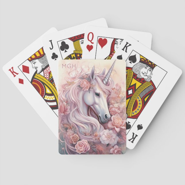 Custom Monogram Beautiful Unicorn Poker Cards (Back)
