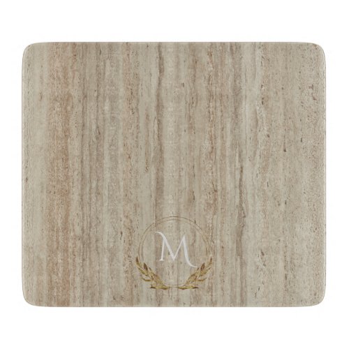 Custom Monogram Beige Travertine Marble Stone Cutting Board