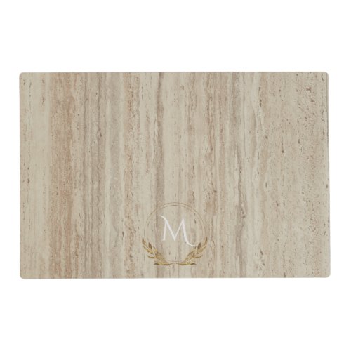 Custom Monogram Beige Travertine Marble Stone Placemat