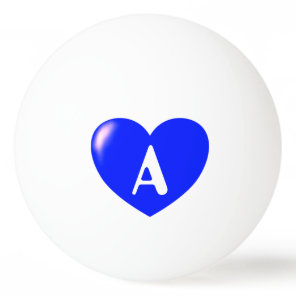 Custom Monogram Big Blue Heart Ping Pong Ball