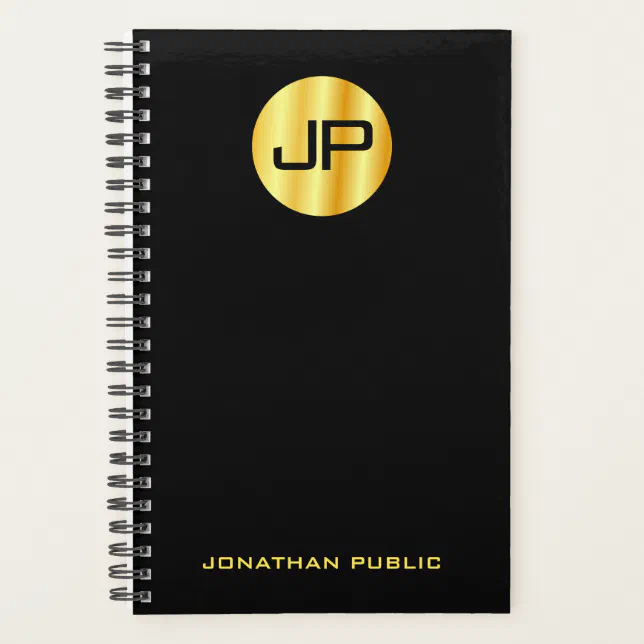 Custom Monogram Black And Gold Elegant Template Planner | Zazzle