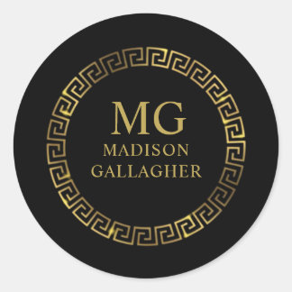 Custom Monogram Black and Gold Premium Classic Round Sticker
