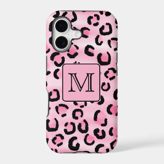 Custom Monogram. Black and Pink Leopard Print. iPhone 17 Case