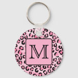Custom Monogram. Black And Pink Leopard Print. Keychain at Zazzle