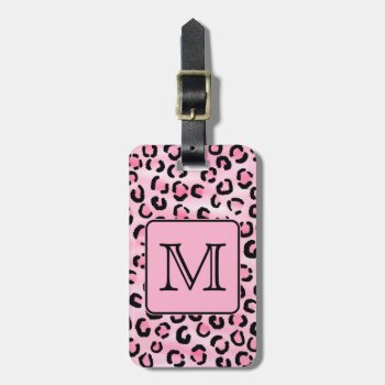 Custom Monogram. Black And Pink Leopard Print. Luggage Tag by Metarla_Monograms at Zazzle