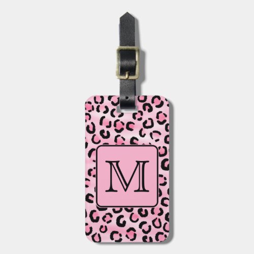 Custom Monogram Black and Pink Leopard Print Luggage Tag