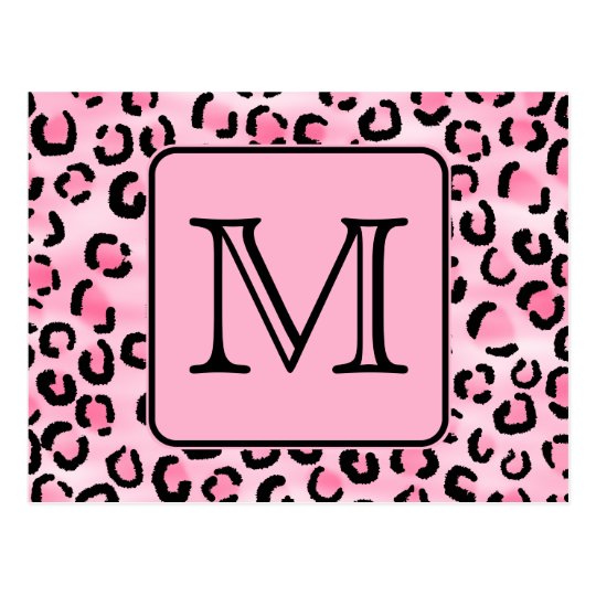 Custom Monogram. Black and Pink Leopard Print. Postcard