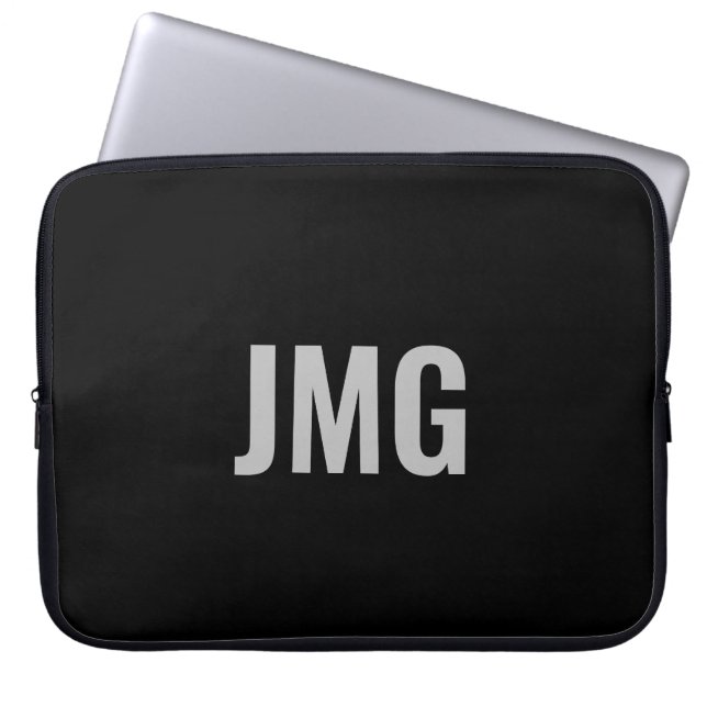 Custom Monogram Black and Silver Laptop Sleeve (Front)