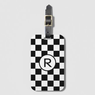 Custom Monogram Black and White Checkered Pattern Bag Tag