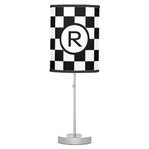 Custom Monogram Black and White Checkered Pattern Table Lamp