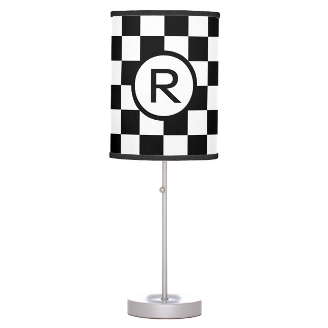 Custom Monogram Black and White Checkered Pattern Table Lamp (Front)