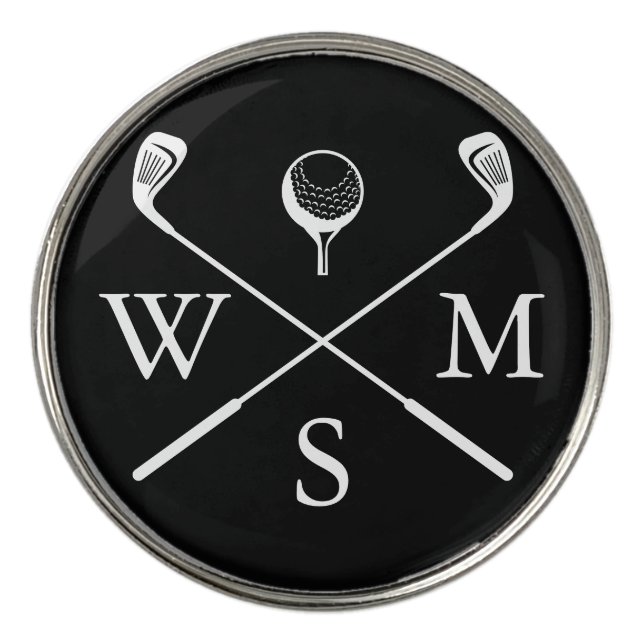 Custom Monogram Black And White Golf Ball Marker (Front)